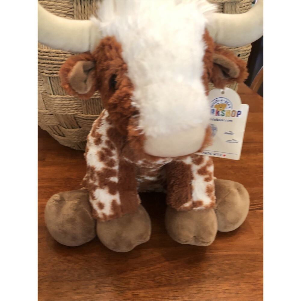 Build a Bear Workshop Bull Brown White Longhorn Horns Plush Stuffed BABW 14" New - Picture 4 of 9